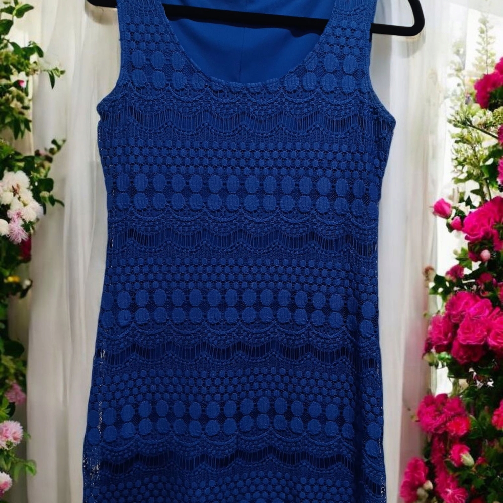 Tiana B. Blue Sheath Mini Dress Scoop Neck Sleeveless